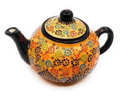 Handmade Traditional Turkish Pottery Decorative Teapot Tea for Two (Orange #2) - Image 1 of 2
