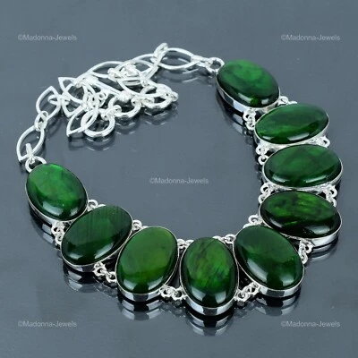 Collar de cadena étnica de labradorita de fuego verde natural de plata de ley 925 joyería Foto 1 de 4