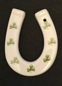 Luck of the Irish White Horseshoe w/ Shamrocks 2 1/2" H X 1 7/8" W - Picture 1 of 2