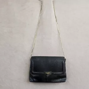 Topshop Womens Shoulder Cross Body Bag Reptile Embossed Black Gold Tone Hardware - Picture 1 of 10