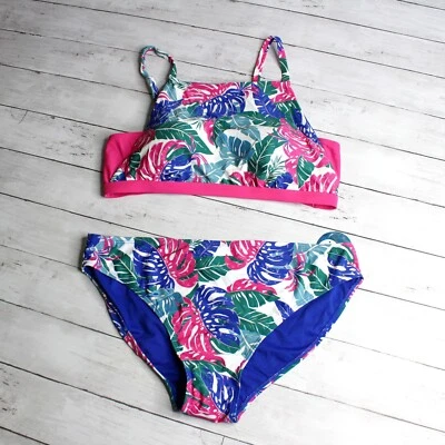 Parte superior de natación de bikini para mujer Decree talla grande 0X 14W azul rosa floral Foto 1 de 4