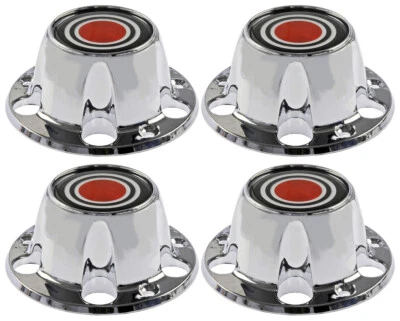4 NEW Chrome Wheel Hub Center Caps Set Red for 1980-1996 Ford F150 Bronco Van - Image 1 of 4