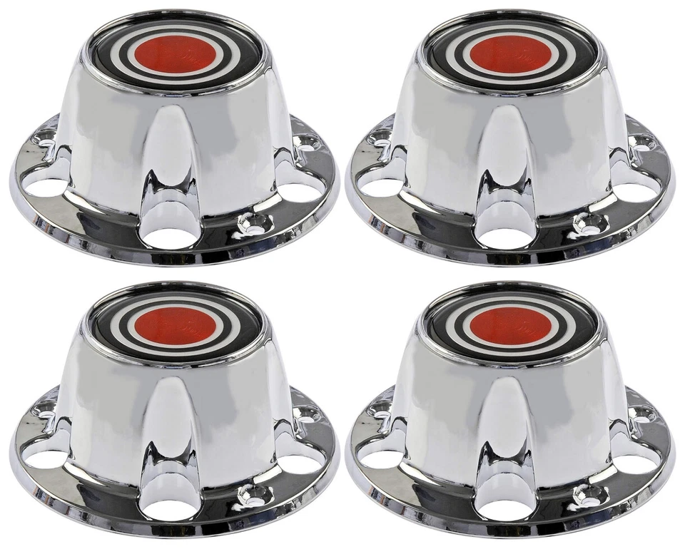 4 件全新镀铬轮毂中心盖套装红色适用于 1980 - 1996 年福特 F150 Bronco Van — 第 1/4 张图片