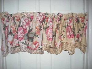 Pair American LIving Yellow & Pink Floral Layered  Valances (2) 76x17 Scalloped - Picture 1 of 4