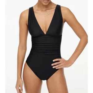 J. Crew Factory V-neck Ruched One-Piece Swimsuit Women's Size Large in Black NWT - Picture 1 of 5