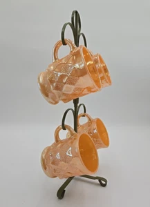 Fire King Anchor Hocking Kimberly Peach Lustre Mugs Cups Vtg Avocado Mug Stand - Picture 1 of 10