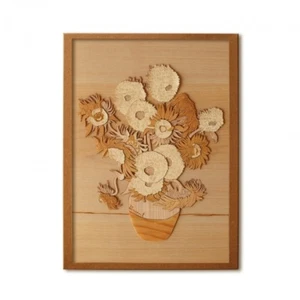 Japanese Wood Collage 3D-Art Handmade Kit Van Gogh Sunflowers Craft 30x21cm - Picture 1 of 9