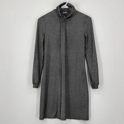 Gray Long Sleeved Tunic Dress Mock Neck Viscose Silver Metallic Quiet Luxury XS - Image 1 of 4