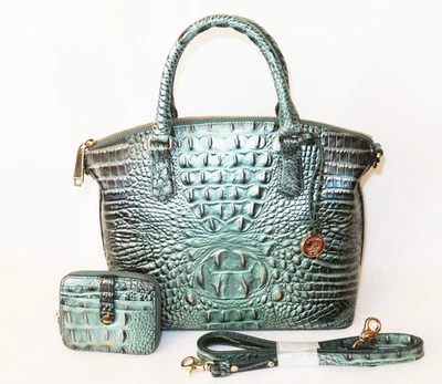 BRAHMIN One of a Kind OBSIDIAN BLUE/GREEN/SILVER MED DUXBURY and WALLET NWT - Image 1 of 4