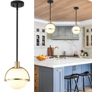 Modern Mid Century Globe Pendant Light,Brass Gold and Black Kitchen Island Pe... - Picture 1 of 9