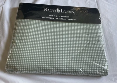 Vintage Ralph Lauren Small Gingham Thyme Green/White Twin Flat Sheet-New Package - Image 1 of 4