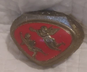 Vtg Ornate Trinket Box Victorian  Cherub Angels Red Top Lined Japan 3.5” - Picture 1 of 9