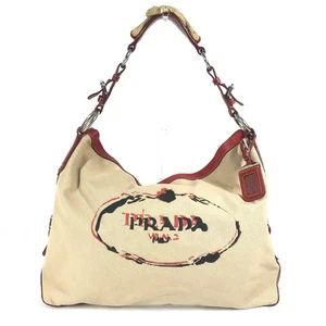 PRADA logo Shoulder Rope Canvas Tote Bag Hobo Bag Shoulder Bag - Picture 1 of 18