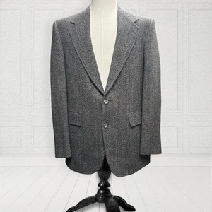 Evan Picone Tweed Wool Blazer Men 38R Herringbone Lined Union Made in USA - Picture 1 of 22