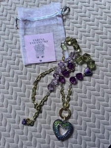 Tarina Tarantino Crystal Lucite Puffy Heart Chunky Gold Tone Chain Necklace Bag - Picture 1 of 4