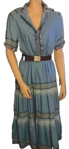 Vintage COTTAGECORE Ladies RED+OLIVE 100% Cotton Blue Denim Dress XL - Picture 1 of 3