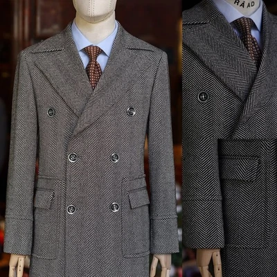 Business Men Suits Herringbone Formal Wedding Party Tuxedos Tailored Notch Lapel - Image 1 of 4