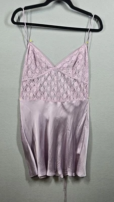 Free People Slip Dress Womens Medium Purple Lace Satin Nightie Lingerie Boho - Image 1 of 4