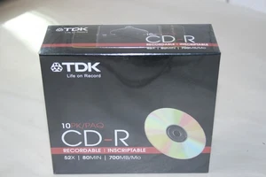 TDK CD-R80M10 CD-R Data 80 Minute, 700MB, 52x (10-Pack with Slim Jewel Case) - Picture 1 of 4