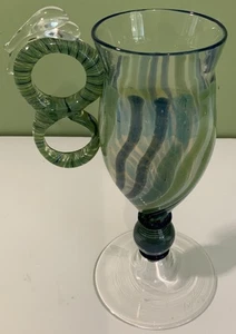 Calice da vino decorativo vintage in vetro di Murano verde, FIRMATO - Foto 1 di 4
