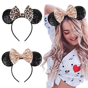 WOVOWOVO Mouse Ear Bow Headbands, Glitter Halloween Hairbands for Women Girls - Picture 1 of 3