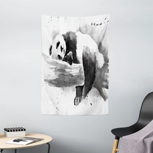 Black and White Tapestry Sleeping Panda Print Wall Hanging Decor - Picture 1 of 3
