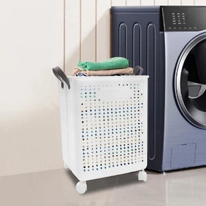 Faltbarer Wäschekorb Korb beweglich Badezimmer Schmutz Wäschekorb mit 4 Rollen - Bild 1 von 12