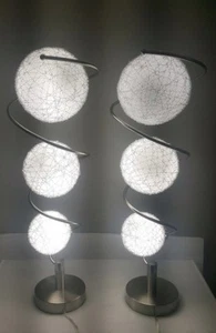 Rare and Stunning 38" Tall Brushed Nickel Spiral Floating White Globe Lamps - Picture 1 of 10