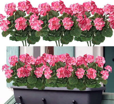 Dremisland 6 Pack Artificial Geranium Flowers for Outdoors Fake Geranium Silk - Image 1 of 4