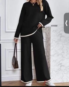 Women Long Sleeve Knit Two Piece Outfits Wide Leg Size M - Picture 1 of 4