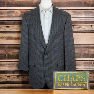 Chaps Sport Coat Mens 44L Blue Green Check Flannel Soft Tweed Wool - Picture 1 of 11