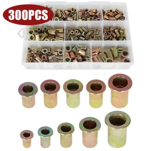Kit de tuercas de remache de acero al zinc de 300 piezas surtido de tuercas de remache, 150 piezas métricas + 150 piezas SAE - Imagen 1 de 9