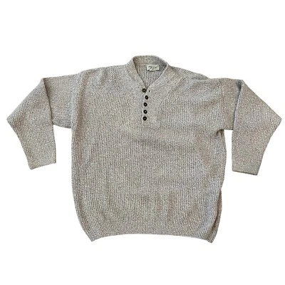 Eddie Bauer Mens Beige Fisherman Cotton Knit 1/4 Button Henley Sweater- XL Tall - Image 1 of 4