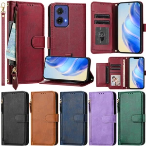 Zipper Wallet Flip Case Cover For Motorola G75 G55 G35 G45 G34 G24 G04S E14 G85 - Picture 1 of 66
