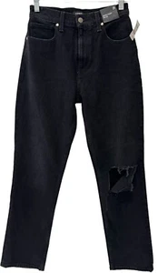 Express Womens Black Jeans Modern Straight Super High Rise Blasted Knee 2 26/28 - Picture 1 of 9