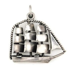 Ciondolo pendente vintage firmato argento sterling 925 alto clipper nave barca - Foto 1 di 7