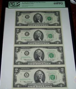 (FR.1935-A*) 1976 $2 Star Note, Uncut Sheet of Four, PCGS-Very Choice New 64PPQ - Picture 1 of 3