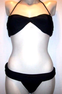 NEW Jessica Simpson solid black bandeau top bikini bottom swimsuit SMALL 4 6 - Picture 1 of 4