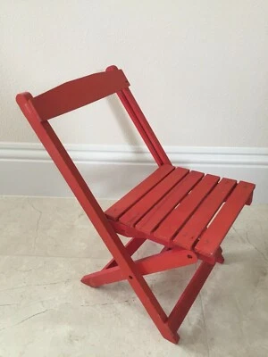 VTG Red Wood Slat Folding Chair Kids Child Doll Bistro Wooden Chair 18" Retro - Image 1 of 4
