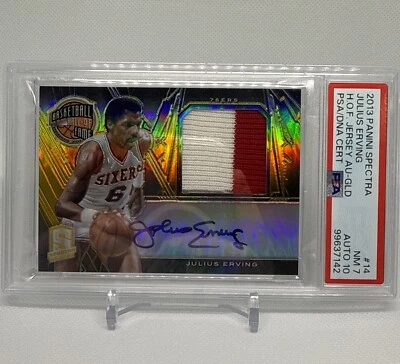 JULIUS ERVING 2013 SPECTRA HALL OF FAME Game Worn Jersey On Card Auto Gold /10 - Image 1 of 4