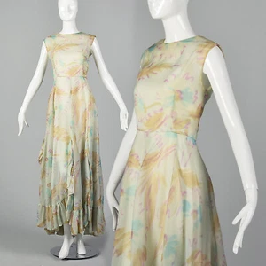 Medium Ferdinando Sarmi Gown 1970s Flowy Watercolor Print Formal Evening VTG - Picture 1 of 10