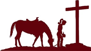 Cowgirl Horse Praying Cross Western Rodeo Car Truck Window Vinyl Decal Sticker - Picture 1 of 2