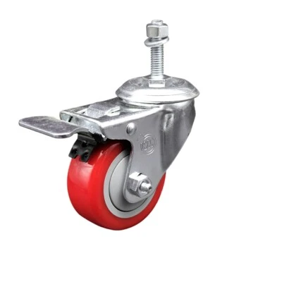 SERVICE CASTER 3 Inch Red Polyurethane Swivel 3/8 Inch Stem Caster with Total Lock Brake SCC