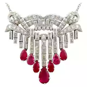 Art Deco Style Pendant Chain Necklace 925 Fine Silver Luxury Statement Jewelry - Picture 1 of 6
