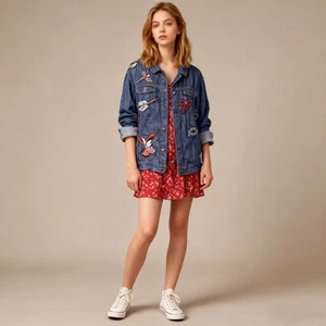 Neu ohne Etikett Johnny Was Ziva Jeansjacke bestickt Perlen blau Hemd Größe M - Bild 1 von 15