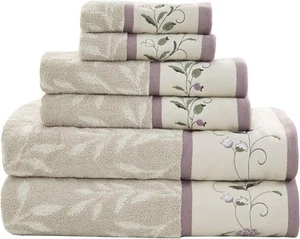 Madison Park Serene 100% Cotton Bath Towel Set Luxurious Multi-Sizes, Purple  - Picture 1 of 6