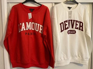 NEW LOOK OVERSIZED SWEATSHIRTS - 1 RED / 1 WHITE - SIZE M - NEW WITH TAGS - Picture 1 of 9