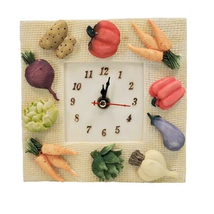 New Kitchen Clock School Office Home Vegetables Shabby Chic Decor Square - Picture 1 of 5