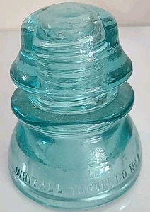 WHITALL TATUM NO 1 GLASS INSULATOR Aquamarine, Single Wire, Double Skirt, - Picture 1 of 9