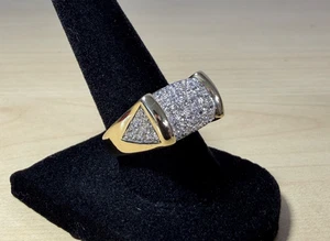 Anello a grappolo VINTAGE ESTATE oro giallo 14 carati 1,36 ctw pavè di diamanti misura 6,75 - Foto 1 di 24